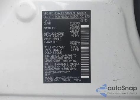 2015 Nissan Rogue Sv z USA, uszkodzony, nr VIN KNMAT2MV4FP531067